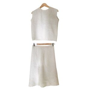 Chic Vintage Brandeis Italian Wool Metallic Knit Sleeveless Sweater Skirt Set